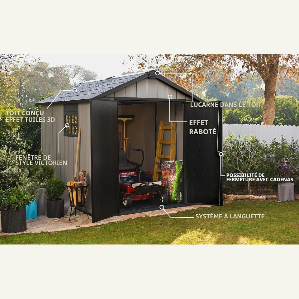 Vue principale de Abri de jardin Keter Oakland 6 m², parois effet bois peignables